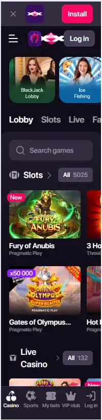 Current CHEXX casino and mobile interface